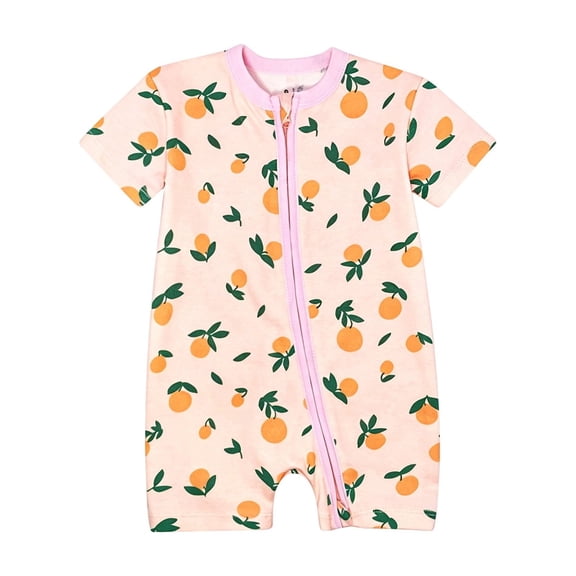 Baby Rompers Boy Casual Cartoon Short Sleeve Crew Neck Boys Front Zip Short Romper Outdoor Play Outfit