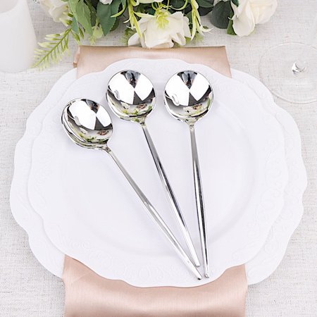 BalsaCircle 24 Silver 8  Heavy Duty Plastic Spoons Disposable Reception Catering