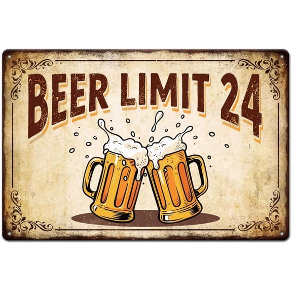Beer Metal Tin Sign "Beer Limit 24" Vintage Oktoberfest Tin Signs 12x8inch Retro Wall Art Plaque Poster for Home Bar Man Cave Garage Basement Decoration
