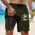 thumbnail image 3 of Men's Swim Trunks with Compression Liner - 95% Polyester, 5% Spandex, Loose Fit Drawstring Waist, Colorful Tree Patterns, Pockets for Phones, 3 of 4