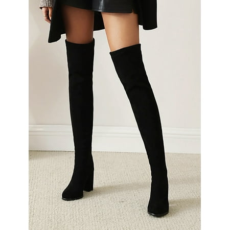 

Women Minimalist Over The Knee Back Chunky Heeled Faux Suede Classic Sock Boots Women‘s Footwear