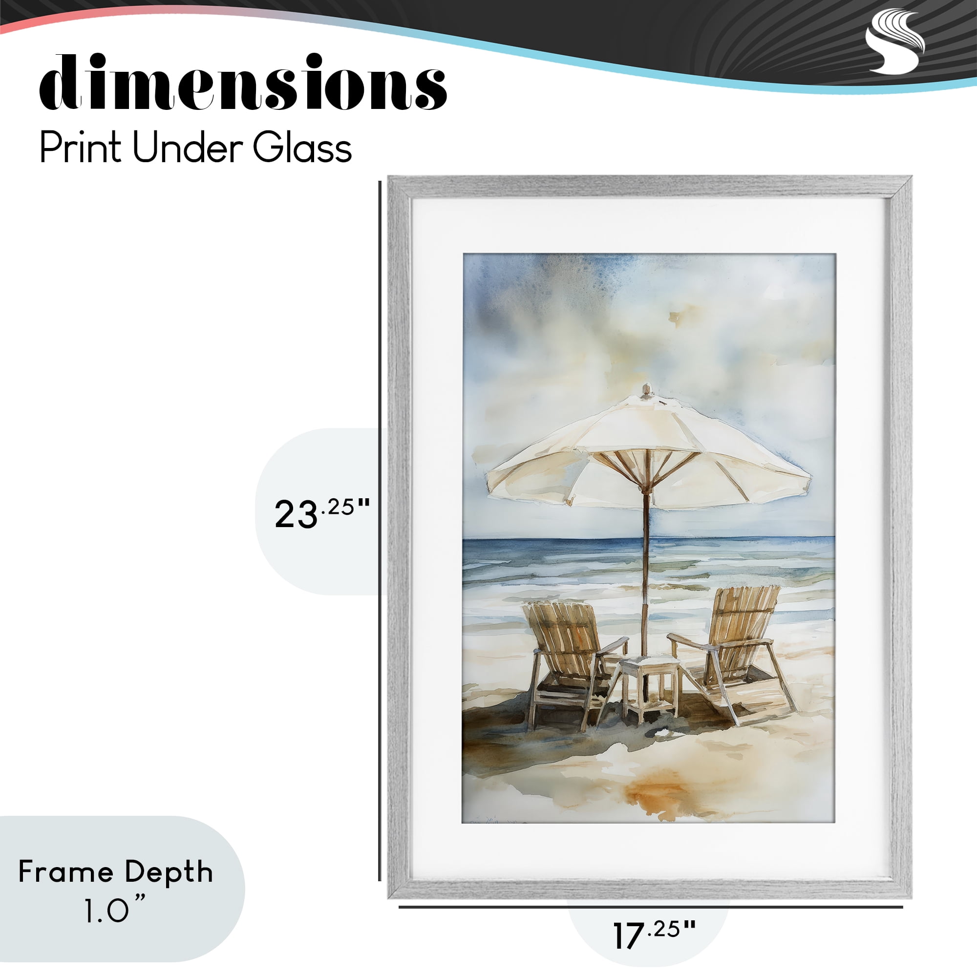 Stupell Industries Watercolor Paradise Beach Scene Gray Framed Print Under Glass, design by Petal Prints Design