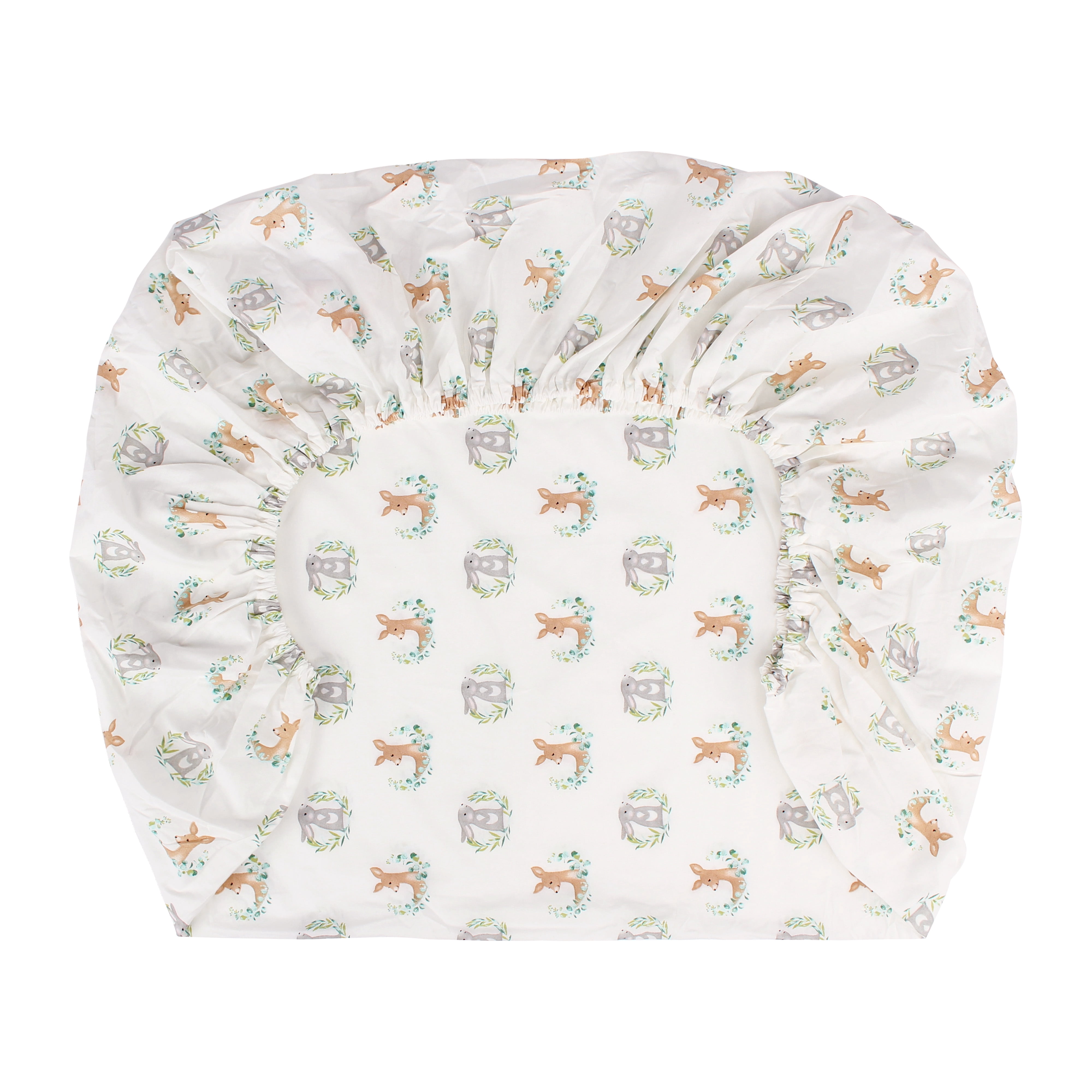 Levtex Baby - Woodland Pals Crib Fitted Sheet - Fits Standard Crib and Toddler Mattress - Bunnies and Deer - Cream Green Grey Taupe - Nursery Accessories - 100% Cotton