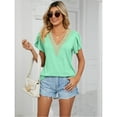 thumbnail image 3 of jinghuiyue Womens Tops Short Sleeve Causal Summer Lace V Neck Solid Color T Shirts Petal Sleeve Trendy Dressy Blouses M, 3 of 7