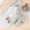 thumbnail image 4 of TOWED22 Newborn Infant Girl Fall Winter Clothes 3-Piece Set Long Sleeve Round Neck Romper Jumpsuit Ribbed Pants Headband Outfits Set(Light Green,18-24 M), 4 of 9