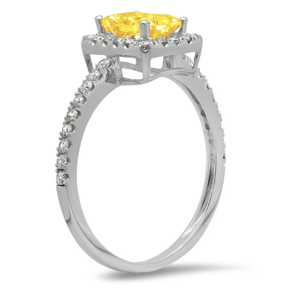 1.86 ct Emerald Cut Simulated Yellow Diamond Halo Engagement Ring for Women in 18K White Gold
