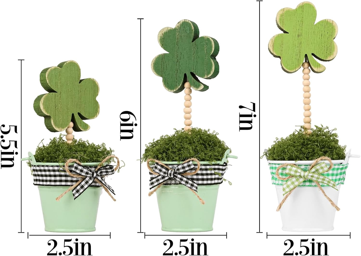 3pcs Lucky Shamrock Artificial Potted Plants, Wooden Sign on Stand, Fake Moss Freestanding Wood Table Decorations, St. Patrick's Day Decor for Gift, Desk, Party, Home