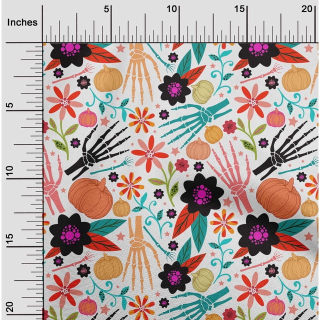 oneOone Polyester Lycra White Fabric Skull Sewing Craft Projects Fabric Prints By Yard 56 Inch Wide