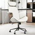 thumbnail image 2 of Merluxy Home Office Chair with Wheels and Bentwood Arms, PU Leather Swivel Desk Chair with Lumbar Support and Headrest, Height Adjustable Modern Computer Chair for Office, Study, White, 2 of 6