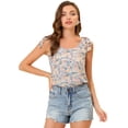 thumbnail image 1 of INSPIRE CHIC Blusa floral sin mangas de gasa con correa de decoración de pajarita sin mangas para mujer Azul claro S, 1 of 5