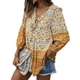 thumbnail image 3 of Liacowi Women Spring Blouse, 3/4 Sleeve Flowers  Elephant Tie-Up V-Neck Bohemian Shirt, Ladies Loose Fall Pullover Style Tops, 3 of 9
