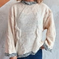 thumbnail image 2 of Htigea Women's Pullover Sweaters Patchwork Crew Neck Long Sleeve Jumpers Casual Loose Fit Knit Tops Beige L, 2 of 5
