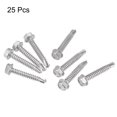 thumbnail image 3 of Uxcell #14 x 1 1/2" 410 Stainless Steel Hex Washer Head Self Drilling Screws 25 Pack, 3 of 4