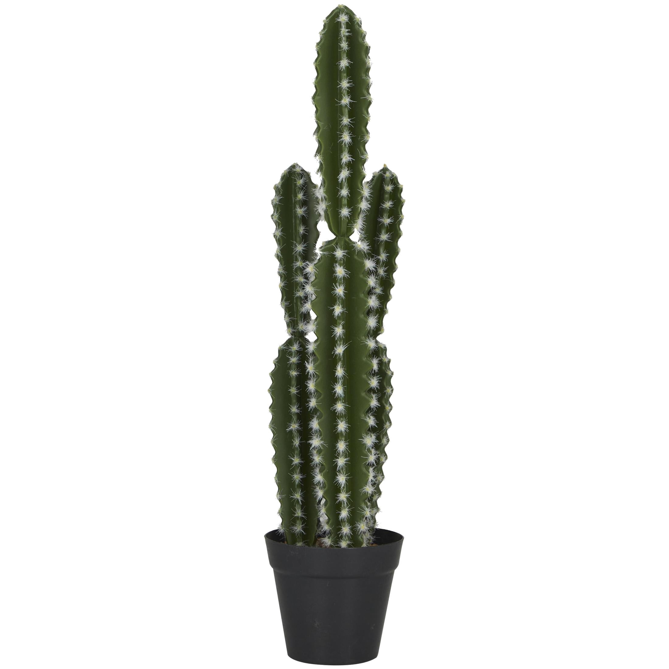 DecMode 23" Artificial Cactus Plant in Realistic Leaves and Black Round Pot