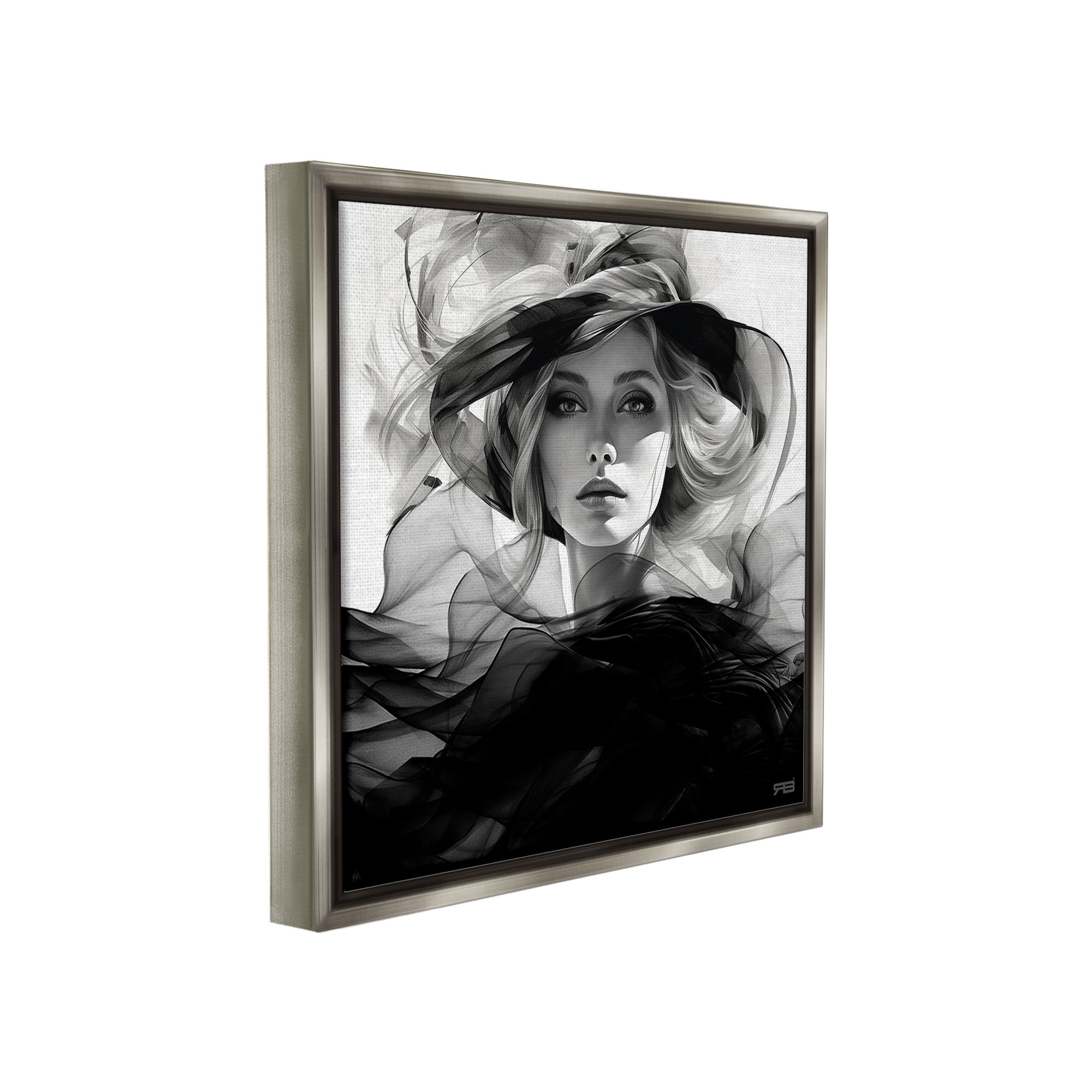 Stupell Industries Woman & Flowing Fabrics Abstract Painting Gray Floater Framed Canvas Art Print Wall Art, 18 x 18