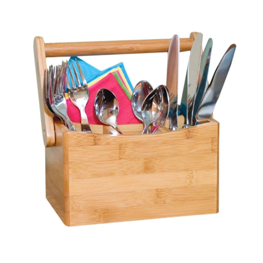8842 Bamboo Flatware Holder, with Swinging Handle, Clips 8892 8842