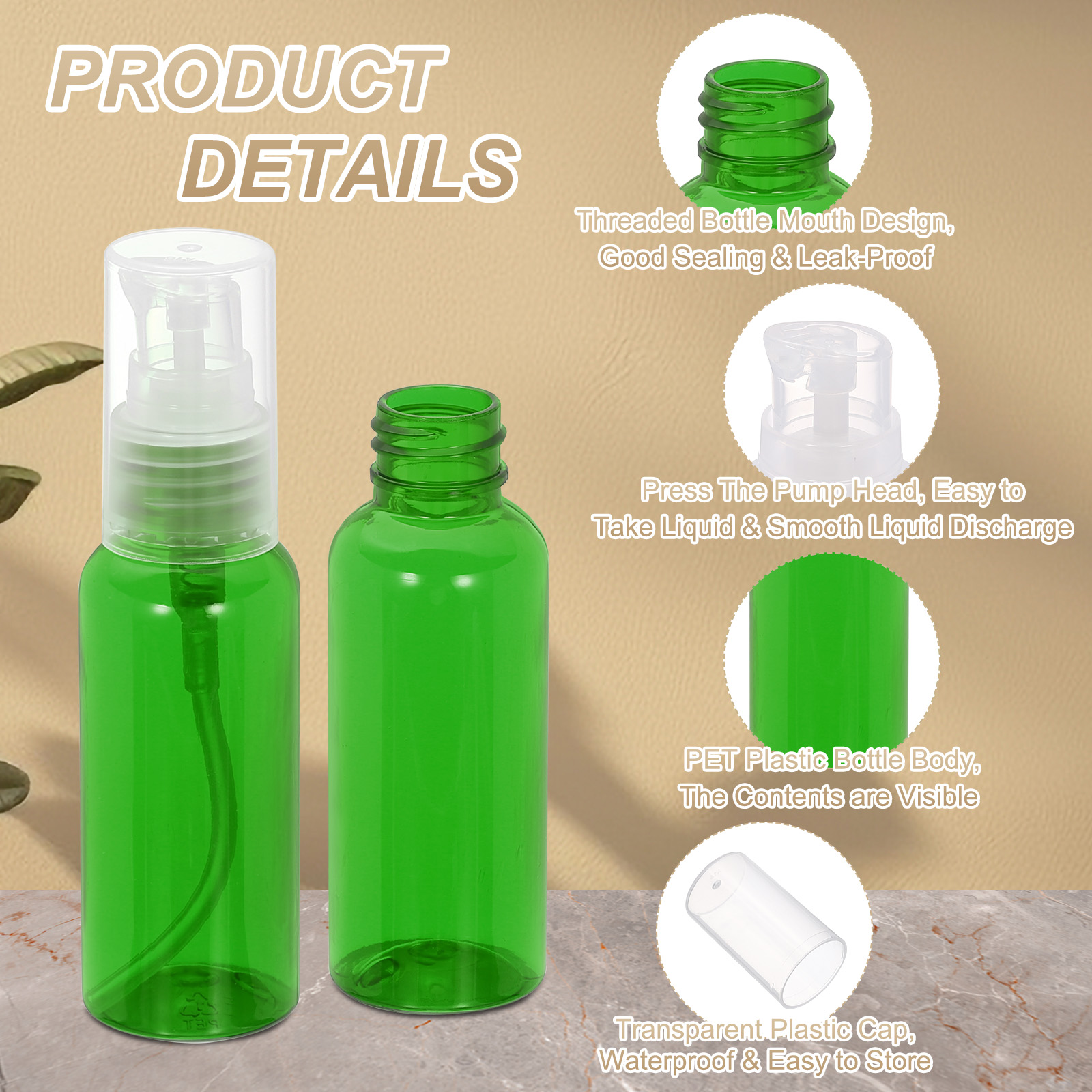Uxcell 10Pcs Travel Pump Bottle, Empty Pump Bottle Dispenser, 1.7oz Clear Green