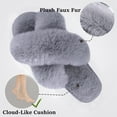 thumbnail image 6 of Women's Cross Band Slippers Soft Plush Furry Cozy Open Toe House Shoes Indoor Outdoor Faux Rabbit Fur Warm Comfy Slip On Breathable, 6 of 7
