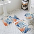 thumbnail image 3 of Summer Ocean Bathroom Rugs Set Coastal Jellyfish Orange Corals Shells Retro Linen Non Slip Absorbent Soft Bath Mats 3 Piece Set with Bathroom Rug, U-Shaped Floor Mat, Toilet Seat Cover Small Size, 3 of 9