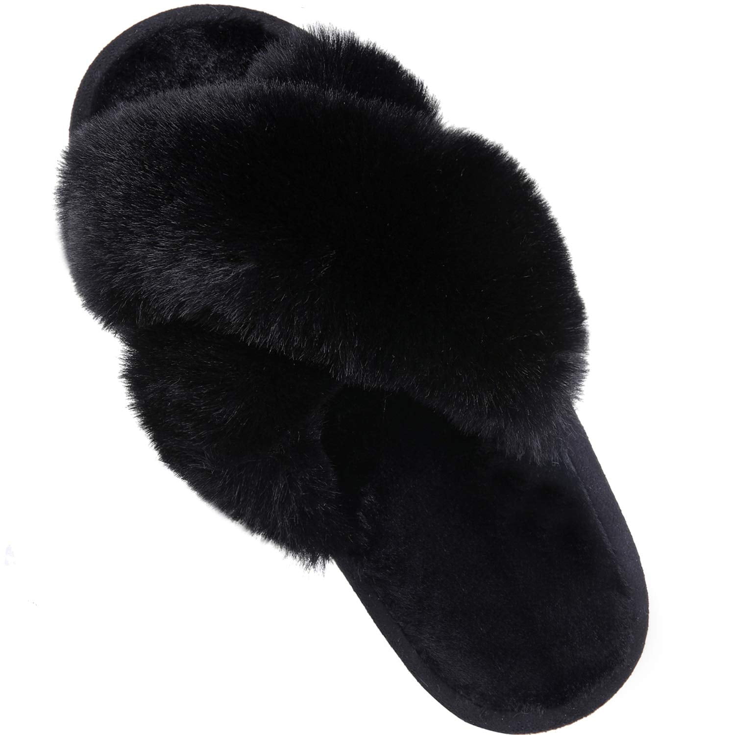 Litfun Women s Fuzzy Slippers Plush Cross Band Open Toe House