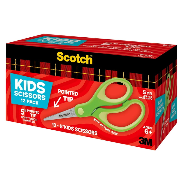Scotch 5 Soft Touch Pointed Kid Scissors, Green, 12/Pack