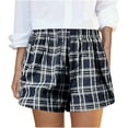 thumbnail image 2 of LEBONYARD Womens Shorts with Pockets,Women's Shorts for a Fresh and Modern Style,Women's Casual Comfortable Loose Wide Leg Flowing Elastic Waist PlaidC Trendy Shorts Black S, 2 of 6