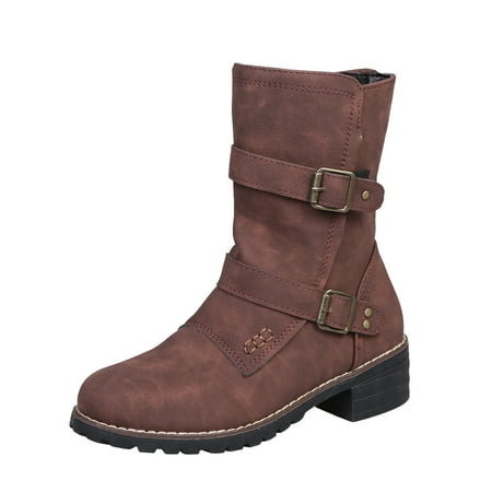 

Daeful Womens Casual Boots Zip-Up Ankle Booties Fashion Biker Boots Dark Brown 7.5