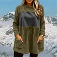 thumbnail image 3 of Ozmmyan Womens Fleece Sweatshirts solid color Loose Crew neck mid length Sweat Shirts autumn and winter casual large pocket style, 3 of 6
