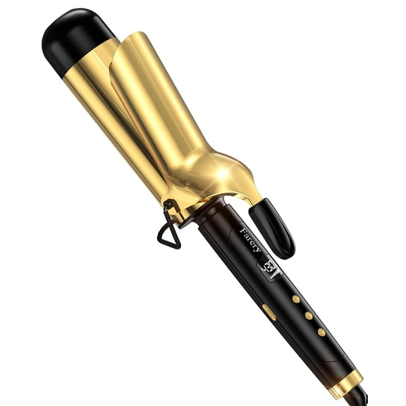 FARERY 2 inch Curling Iron For Long Hair, Lightweight Large Barrel Curling Iron, Gold