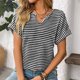 thumbnail image 2 of Camiseta elegante informal de manga corta y cuello en V a rayas para mujer - Blusa holgada de verano, poliéster - Adecuada para el trabajo/citas - Tallas estadounidenses 4-20, 2 of 8