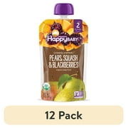 (12 pack) Happy Baby Clearly Crafted, Stage 2 Pears, Squash & Blackberries Organic Baby Food, 4 oz. Pouch