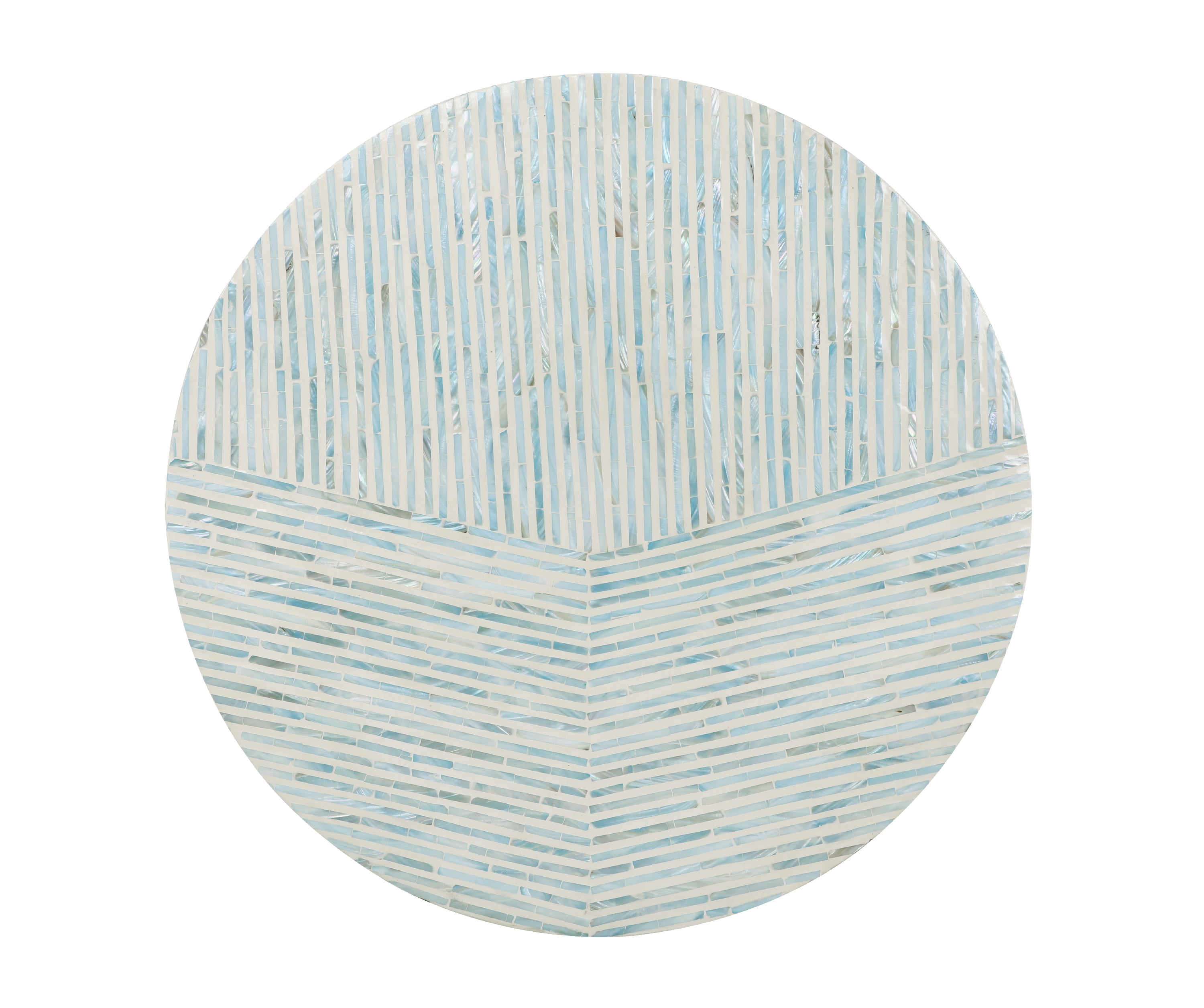 Linon Pomona Round Drum Coffee Table, Blue and Gray Mother of Pearl on White