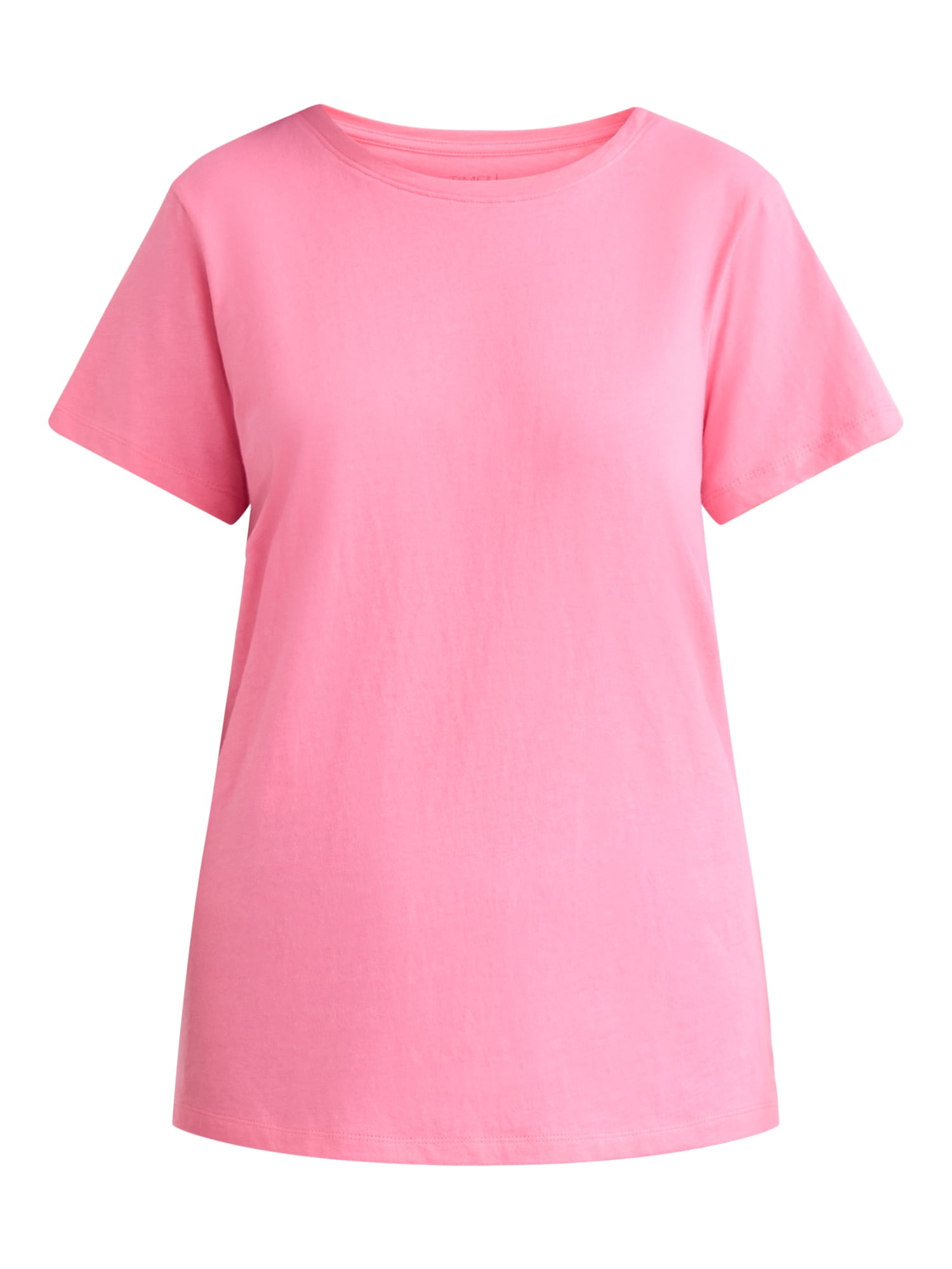 Time and Tru Women's Cotton Crewneck Tee with Short Sleeves, Sizes XS-XXXL