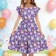 thumbnail image 4 of Momihoom Girls' Easter Bunny and Egg Print Ruffled Sleeve Tiered Dress - Festive A-Line Dress for Spring Celebrations, 4 of 7