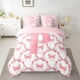 thumbnail image 2 of Castle Fairy Female Men Cartoon Bow Knot Letter Monogrammed P Twin Bedding Sets 7-Piece,Cute Bow-Tie Plaid Grid Bedding Comforter Set Microfiber,Dreamy Princess Breathable Sheet Sets, 2 of 8