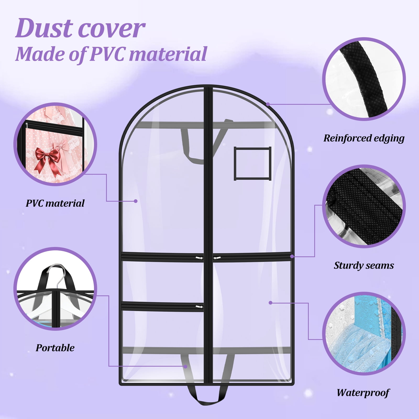 Austok 2Pcs Garment Bag with 3 Pockets Clear 40 Inch Long Clothes Cover Multipurpose Dance Garment Bags for Hanging Gown Coat Suit Jacket
