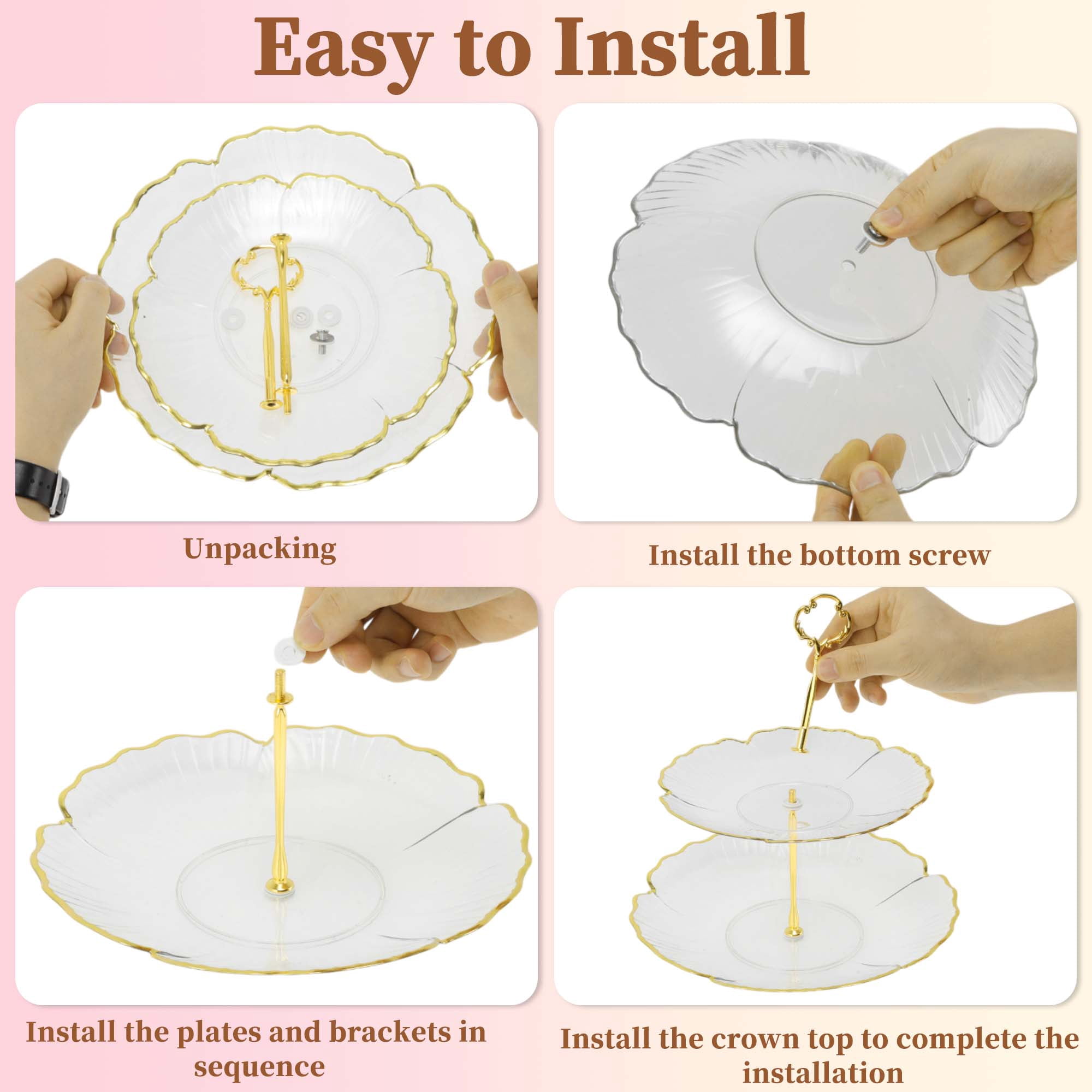 Unique Bargains 2 Tier Dessert Cupcake Stand Holder with Five Petals Design Clear
