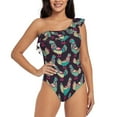 thumbnail image 2 of Picia Bohemian Chicken Pattern Women's One Piece Swimsuits,One Shoulder Swimwear Asymmetric ,Ruffle Monokinis Bathing Suits,High Waisted Flattering Bathing Suits-Large, 2 of 8