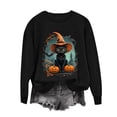 thumbnail image 5 of LangJing Halloween Spooky Season Sweatshirts Women Black Cat Pumpkin Graphic Long Sleeve Shirt Oversized Pullover Fall Tops Black,XL, 5 of 7