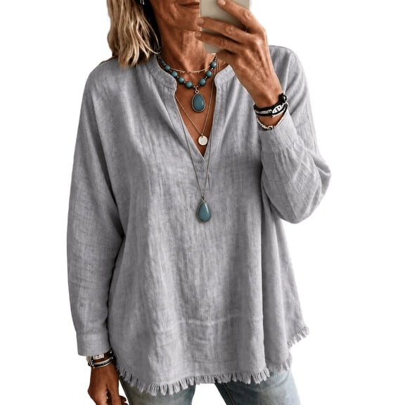 Womens Long Sleeve Tops Casual Boho Dressy Blouses Plain Ruffle Sleeve Vintage Tshirts Vacation Layering Tunic Tops,S