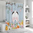 thumbnail image 6 of Easter Shower Curtain, Waterproof Shower Curtains for Bathroom, Spring Watercolor Bunny Eggs Flower Wood Grain Blue Washable Fabric Bathtub Curtain Set Bath Decor with 12 Hooks Stall 36"x72", 6 of 8