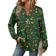 thumbnail image 2 of Stichou Long Sleeve Shirts for Women Christmas Button Down Henley Shirts Dressy Casual Loose Fall Winter Ladies Tops and Blouses Dark Green 3XL, 2 of 4