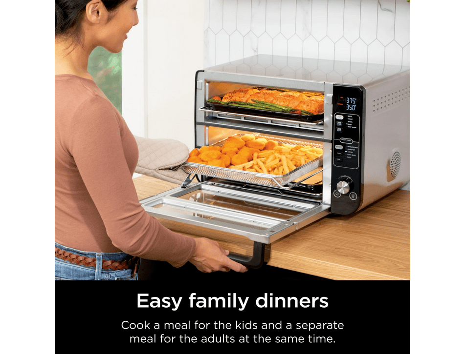 Restored Ninja 10-in-1 Double Oven with FlexDoor, Rapid Top Oven, Convection and Air Fry Bottom Oven, Bake, Roast, Toast, Air Fry, Pizza and More, DCT400 Stainless Steel (Refurbished)