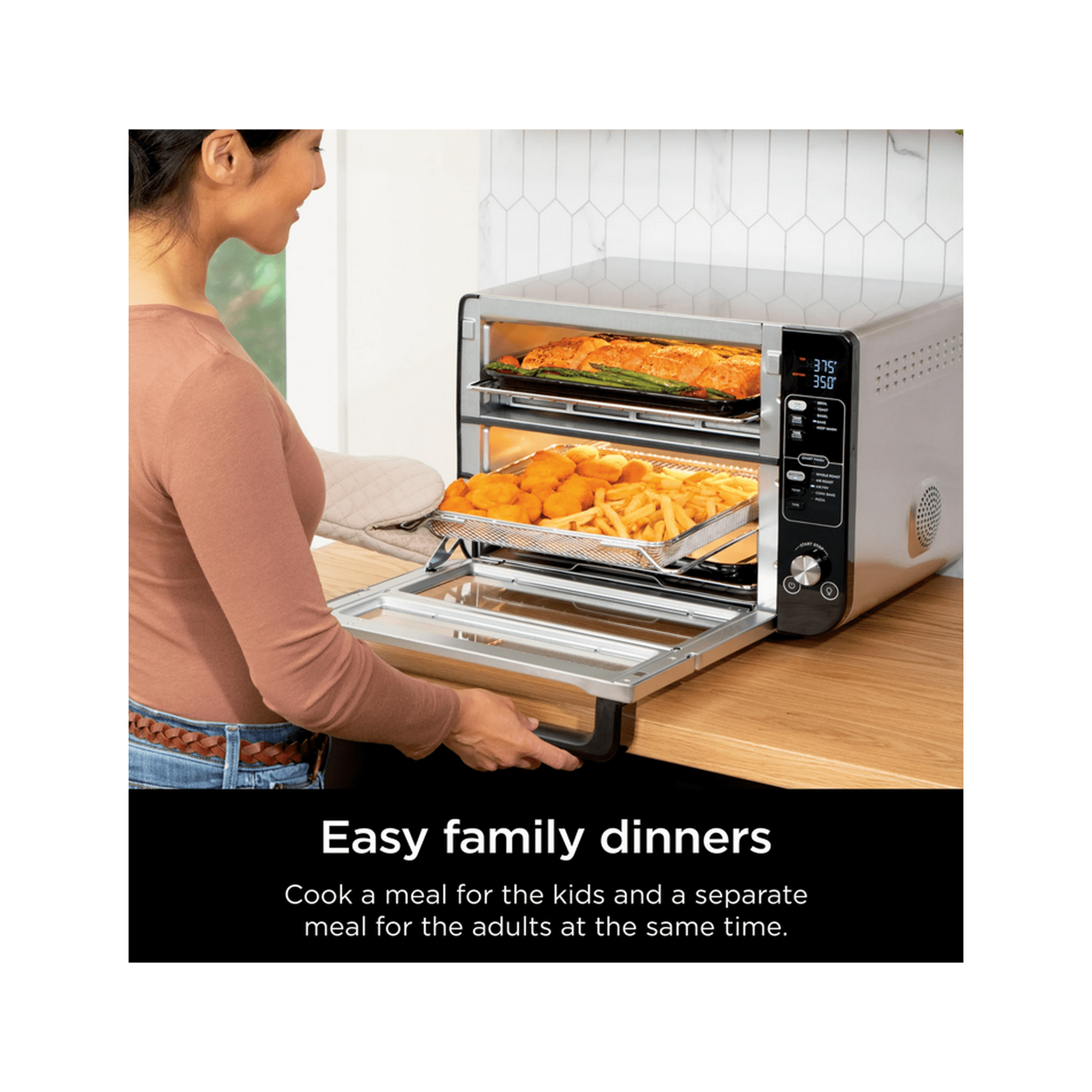 Restored Ninja 10-in-1 Double Oven with FlexDoor, Rapid Top Oven, Convection and Air Fry Bottom Oven, Bake, Roast, Toast, Air Fry, Pizza and More, DCT400 Stainless Steel (Refurbished)