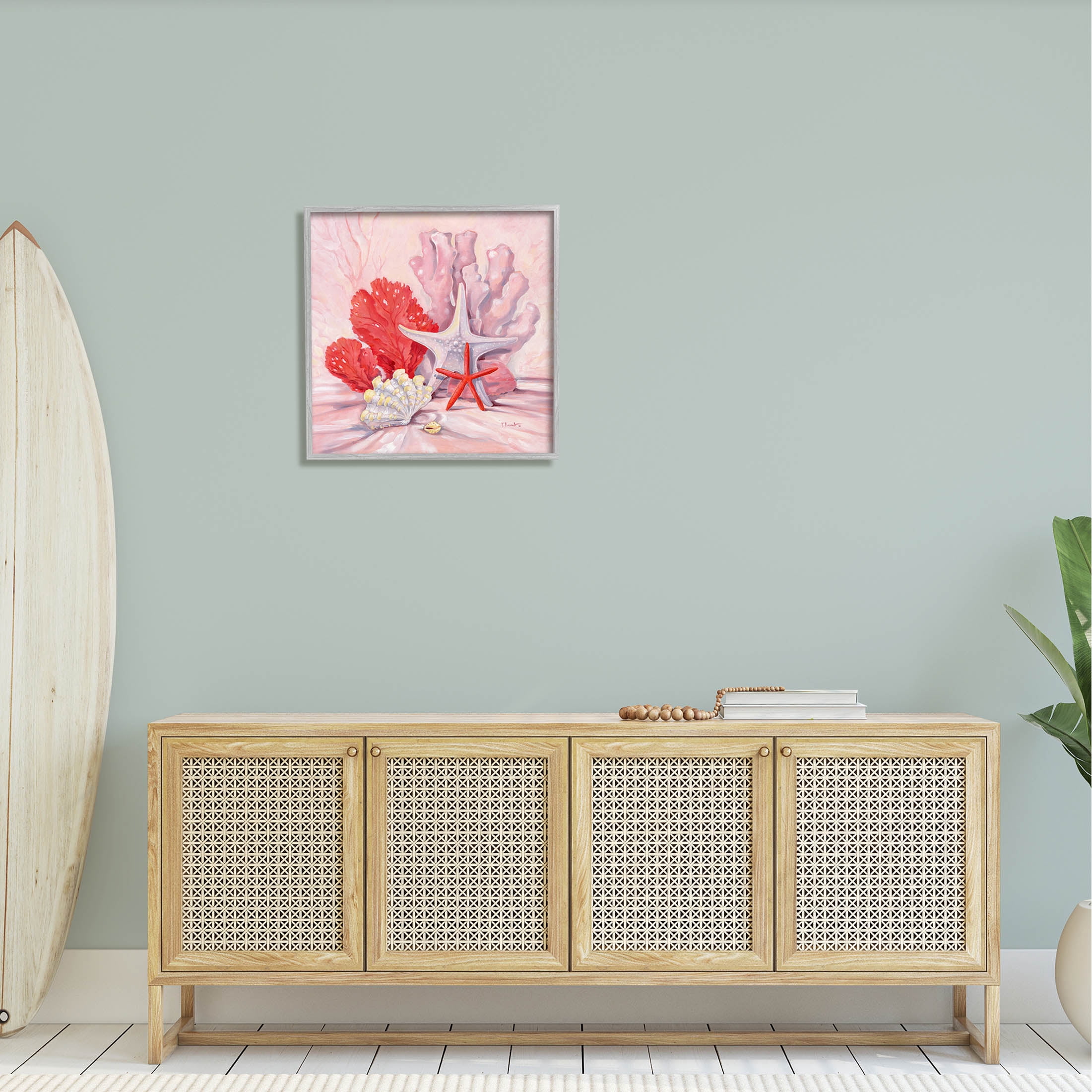Stupell Industries Pink Shells Coral Still Life Painting Gray Framed Art Print Wall Art, Design by Paul Brent