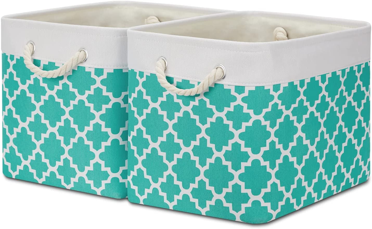 4-Pack Fabric Storage Basket with PU Handles Collapsible Organizer Basket for Towels Toys Univivi Rectangular Bins Blue, 15”X10.5”X9.5” Clothes,Closet and Shelves, 