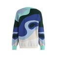 thumbnail image 4 of Seyurigaoka Women Juniors Mock Neck Long Sleeve Abstract Print Color Block Loose Sweater, 4 of 9