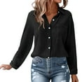 thumbnail image 4 of Fall Outfits For Women 2025 Spring Summer Solid Color Cotton Linen Pleated Belt Pocket Loose Casual Long Sleeved Shirt, Daily Wear 1PC, Black 5XL, Size 3XL-5XL, 4 of 6