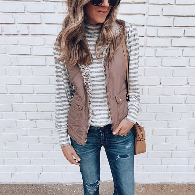 Women Fashion Zipper Wear Leopard Two Sleeveless Pullover Blouse Open Front Jacket Coat Outwear