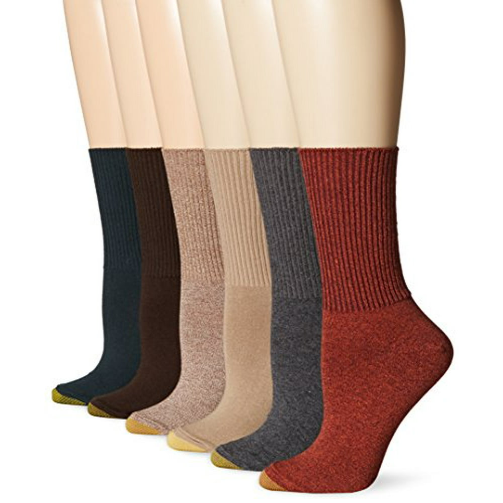 GOLDTOE Gold Toe Women's Turn Cuff Sock, Rust/Winter Khaki/Evergreen/Grey Heather/Brown/Coffee